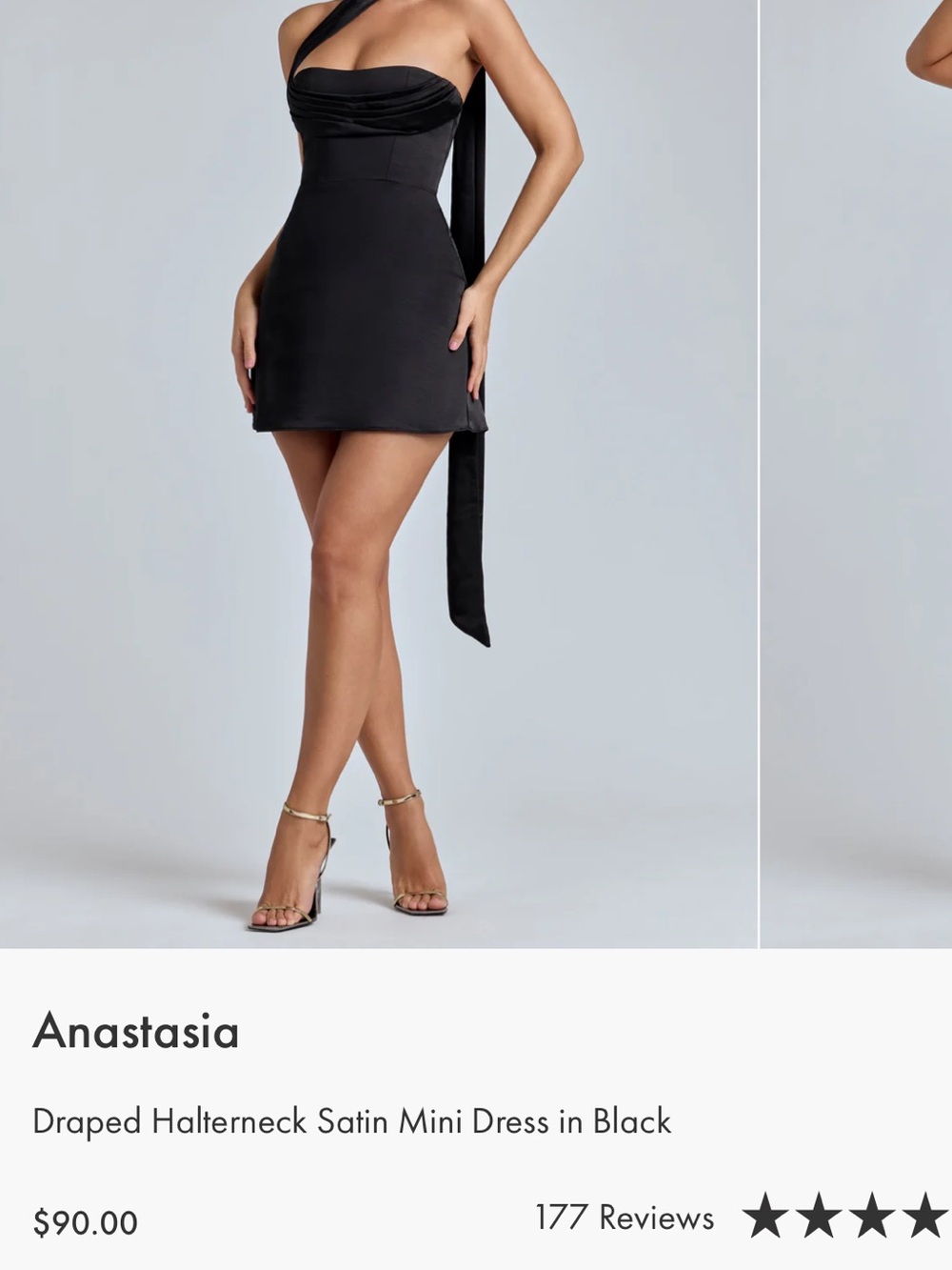 Oh Polly Anastasia Black Satin Halter Mini Dress with Draped Neck Tie